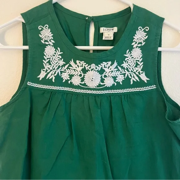 J.Crew Green Embroidered Cotton-linen Tank Blouse - Picture 3 of 7